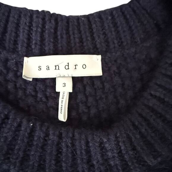 Sandro Alpaca Wool Cable Knit Sweater Navy Blue sz 3 US L - Picture 2 of 8